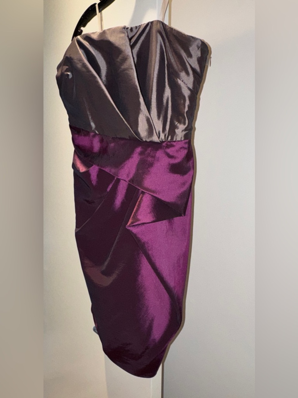 Halston Heritage Strapless Satin Cocktail Dress in Purple and Gray